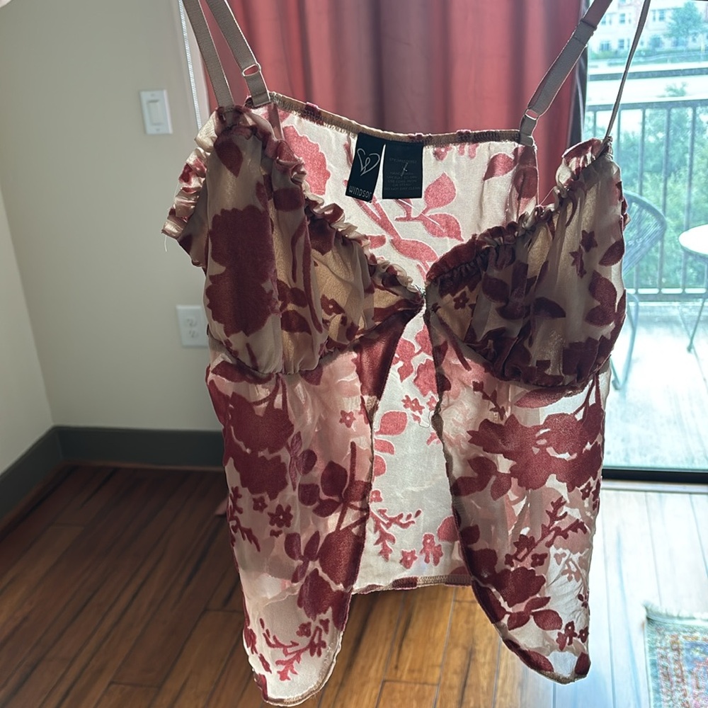 Windsor Red and White Ruched Tie Front Camisole